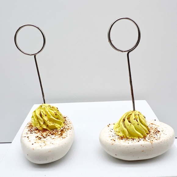 Deviled Egg Place Card Holders – Set of 2 | Handmade Polymer Clay Table Decor - Picture 13 of 16